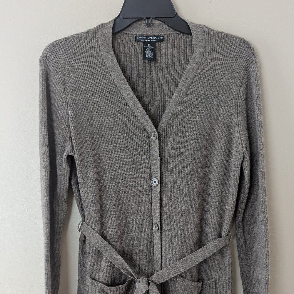 Sara Spencer Italian Merino Wool Cardigan Size M Knit Brown Belted  Australia